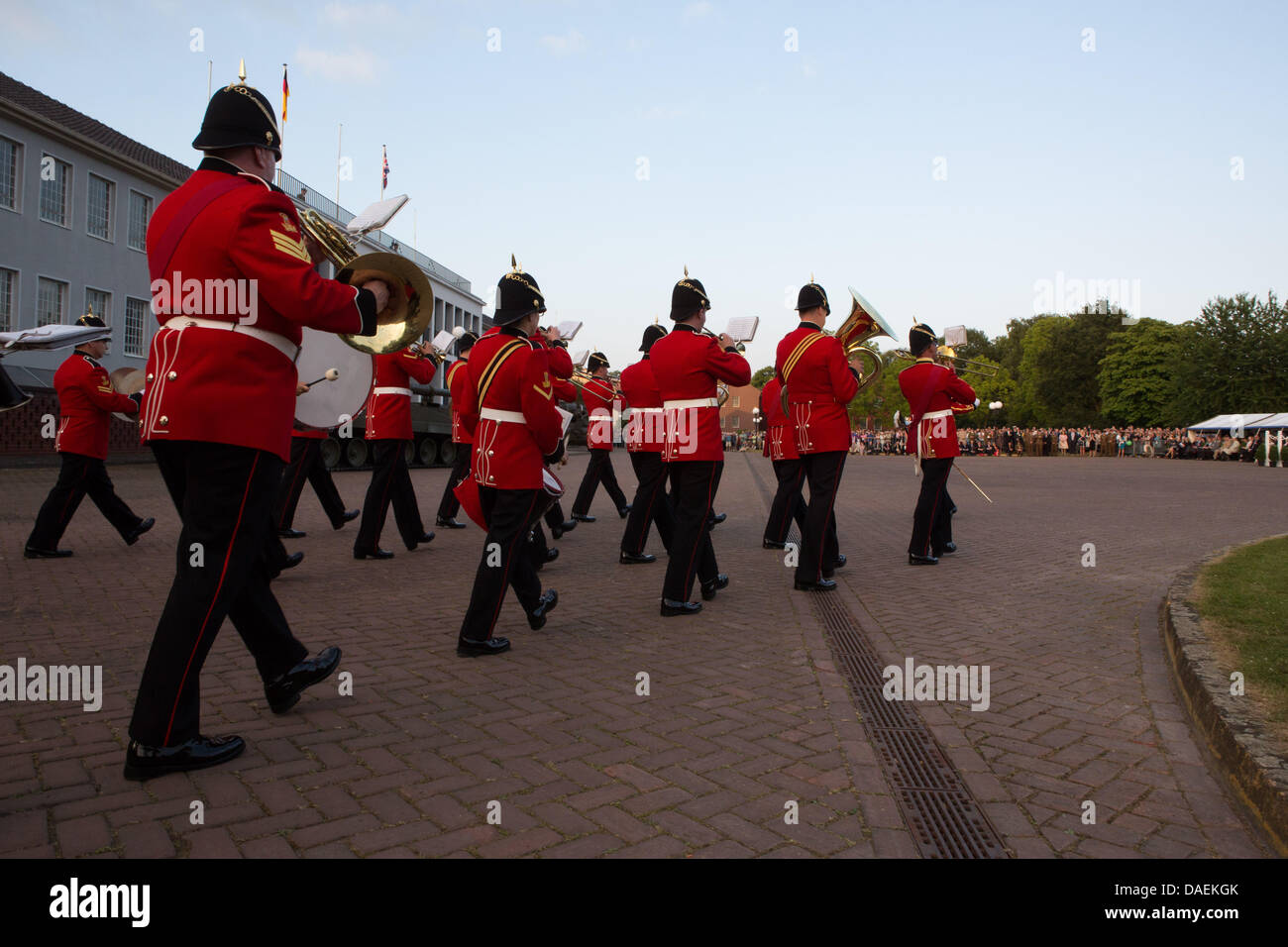 The Band of the Prince of Wales's Division perform in a Beating Retreat ceremony in front of The Big House, Rheindahlen Military Complex, Germany Stock Photo
