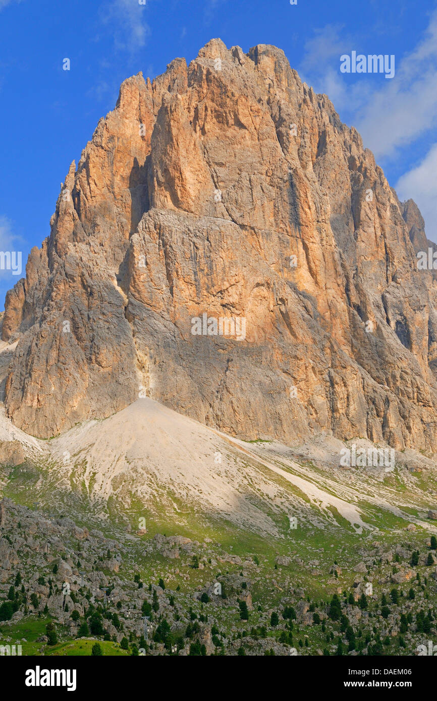 Langkofel massif with blue sky, Italy Stock Photo