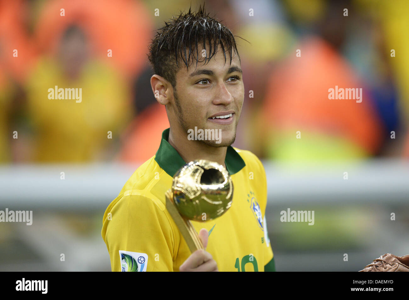 Neymar (BRA), JUNE 30, - Football / Soccer : Neymar of Brazil celebrates with his adidas Golden Ball trophy after the FIFA Confederations Cup Brazil 2013 Final match between
