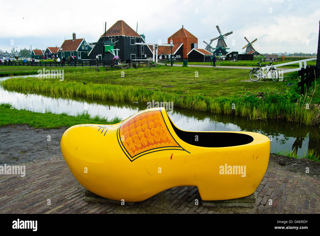 A large traditional clog for tourists to take picture in Zaanse Schans village Stock Photo