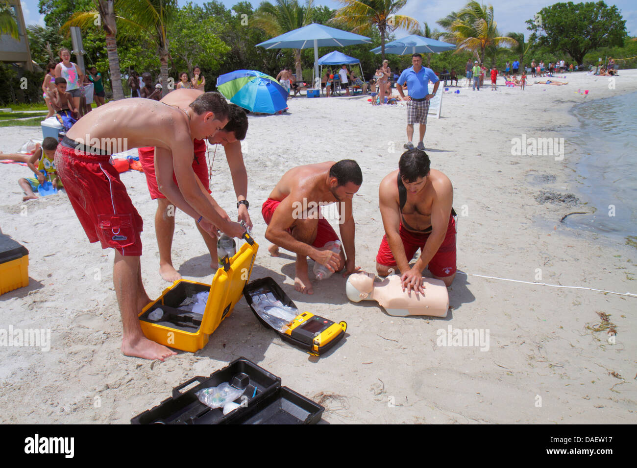 Miami Florida,Homestead,Homestead Bayfront Park,Biscayne Bay,lifeguards,lifeguard training,rescue,man men male adult adults,CPR dummy,mannequin,FL1305 Stock Photo