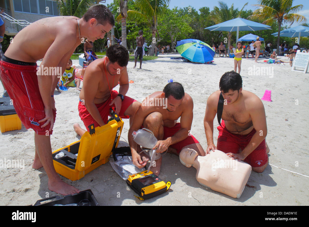 Miami Florida,Homestead,Homestead Bayfront Park,Biscayne Bay,lifeguards,lifeguard training,rescue,man men male adult adults,CPR dummy,mannequin,FL1305 Stock Photo