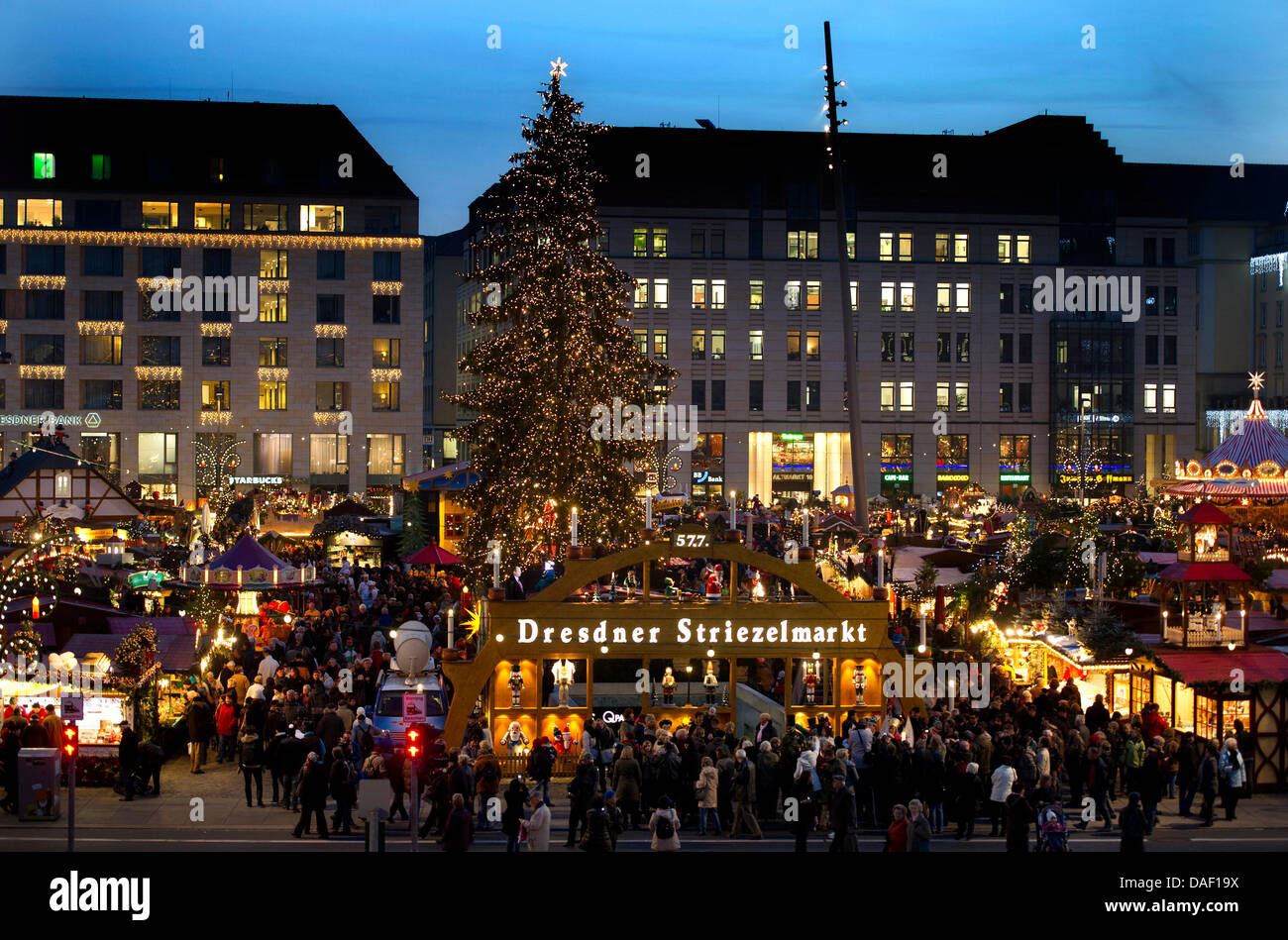 The 577th Striezelmarkt Christmas Market Is Lit Up Brightly After
