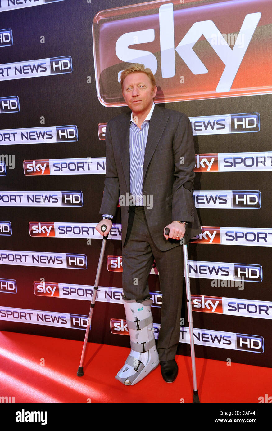 Ex-tennis professional Boris Beckerarrives to the launch of the sport news channel Sky Sport News HD by connecting giant plugs at the Sky Germany headquarters in Unterfoehring near Munich, Germany, 01 December 2011. Photo: ANDRES GEBERT Stock Photo