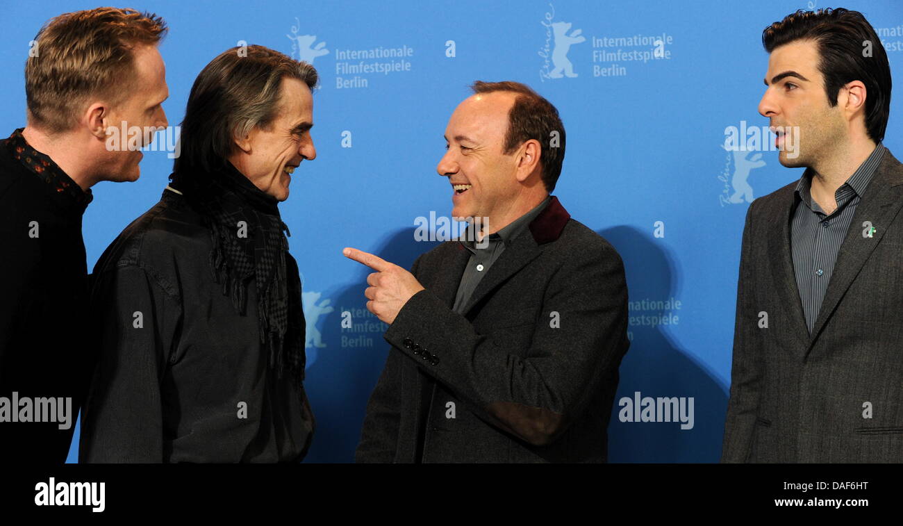 US actors (L-R) Paul Bettany, Jeremy Irons and Kevin Spacey and Zachary