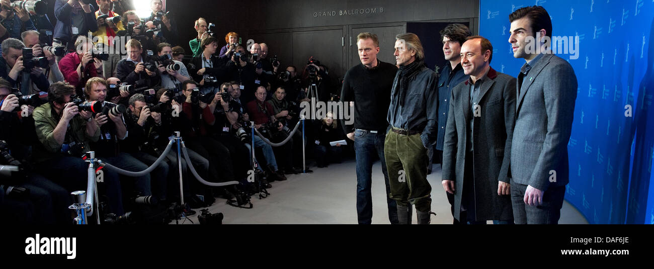 US actors (L-R) Paul Bettany, Jeremy Irons, director JC Chandor, Kevin