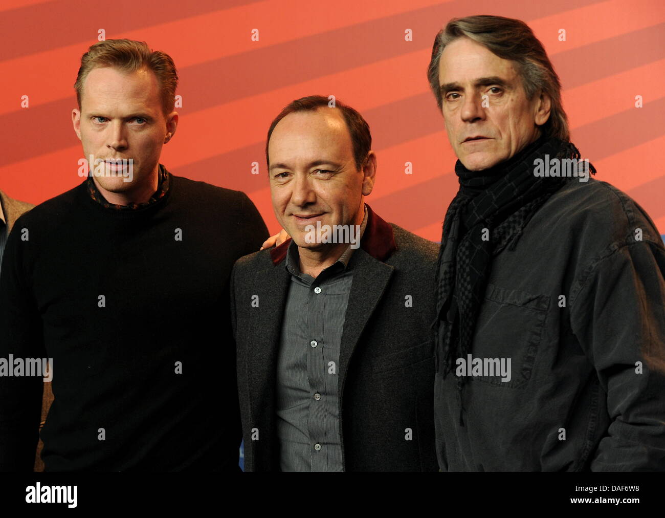 British actors Jeremy Irons (R), Paul Bettany (L), and US actor Kevin