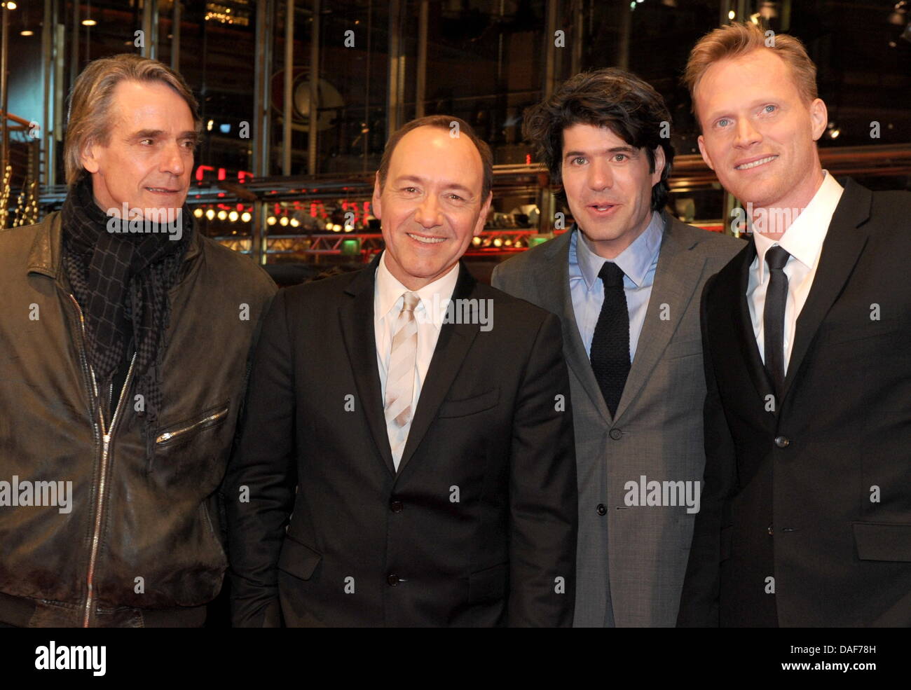 British actors Jeremy Irons (L), Paul Bettany (R), US actor Kevin