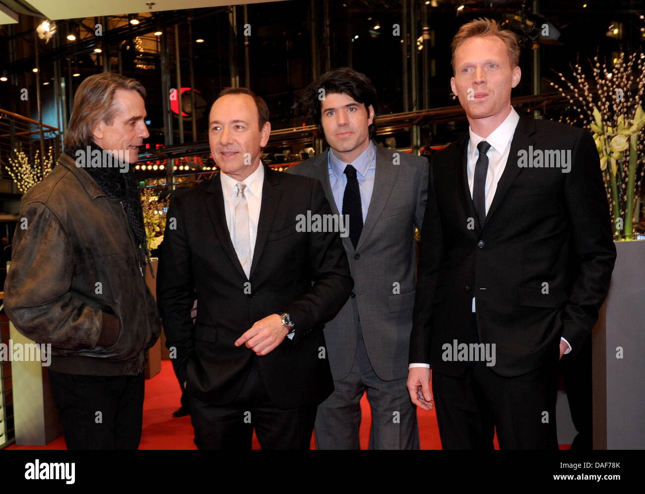 British actors Jeremy Irons (L), Paul Bettany (R), US actor Kevin