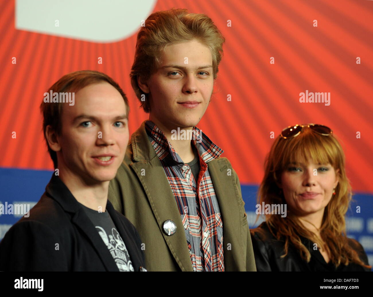 Polish director Jan Komasa (L-R), director of photography Radoslaw Ladczuk and Polish actress Roma Gasiorowska pose during the press conference for the film 'Suicide Room' ('Sala Samobojcow') during the 61st Berlin International Film Festival in Berlin, Germany, 12 February 2011. The film is running in the section Panorama Special of the International Film Festival. The 61st Berlin Stock Photo