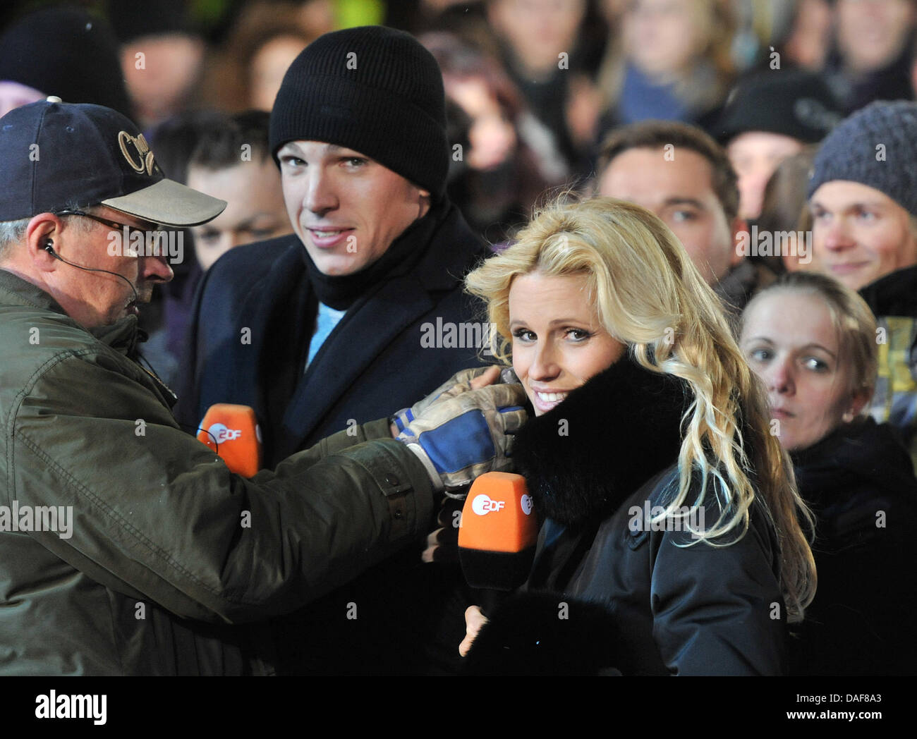 Cohost Michelle Hunziker during live broadcast of German TV show