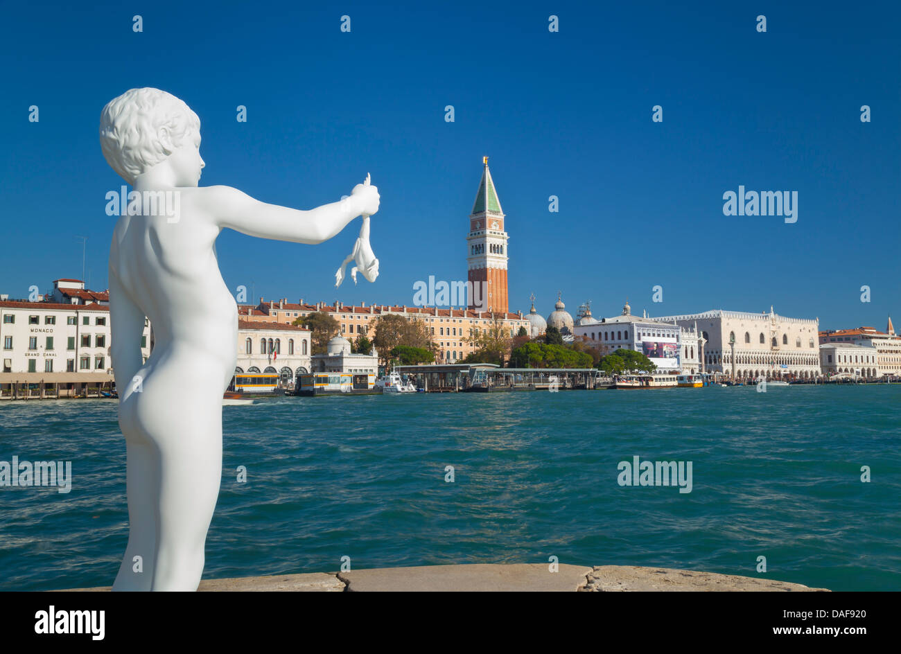 Italy, Venice, Statue Boy with Frog by Charles Ray Stock Photo