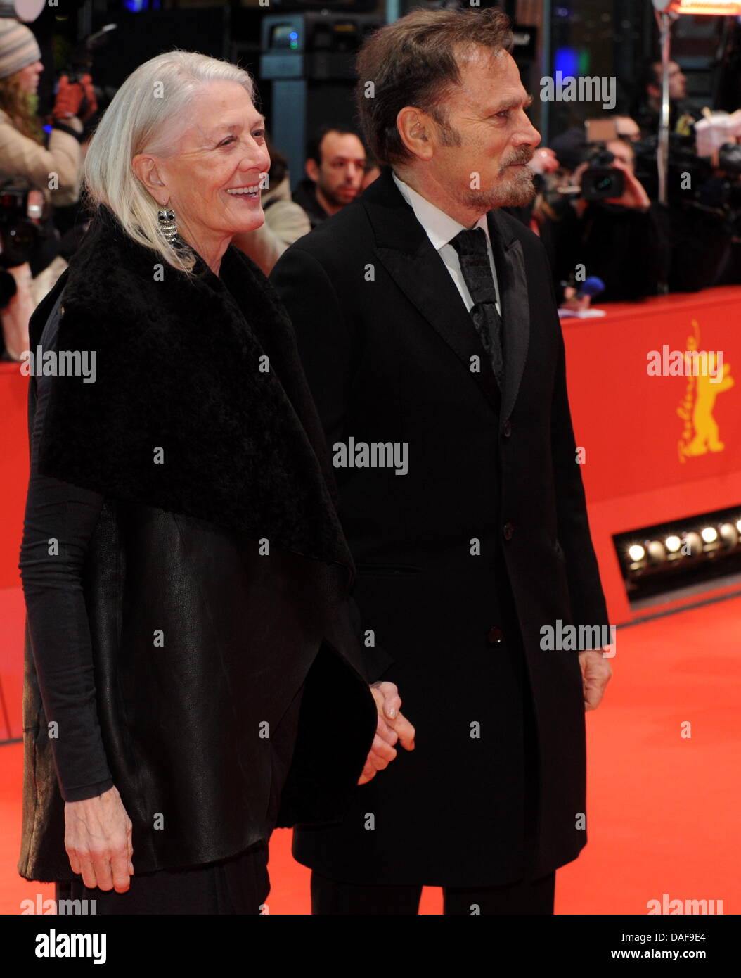 British actress Vanessa Redgrave (l) and her husband, Italian actor Franco Nero arrive for the premiere of the film  'Coriolanus' during the 61st Berlin International Film Festival in Berlin, Germany, 14 February 2011. The film is running in competition of the International Film Festival. The 61st Berlinale takes place from 10 to 20 February 2011. Photo: Tim Brakemeier Stock Photo