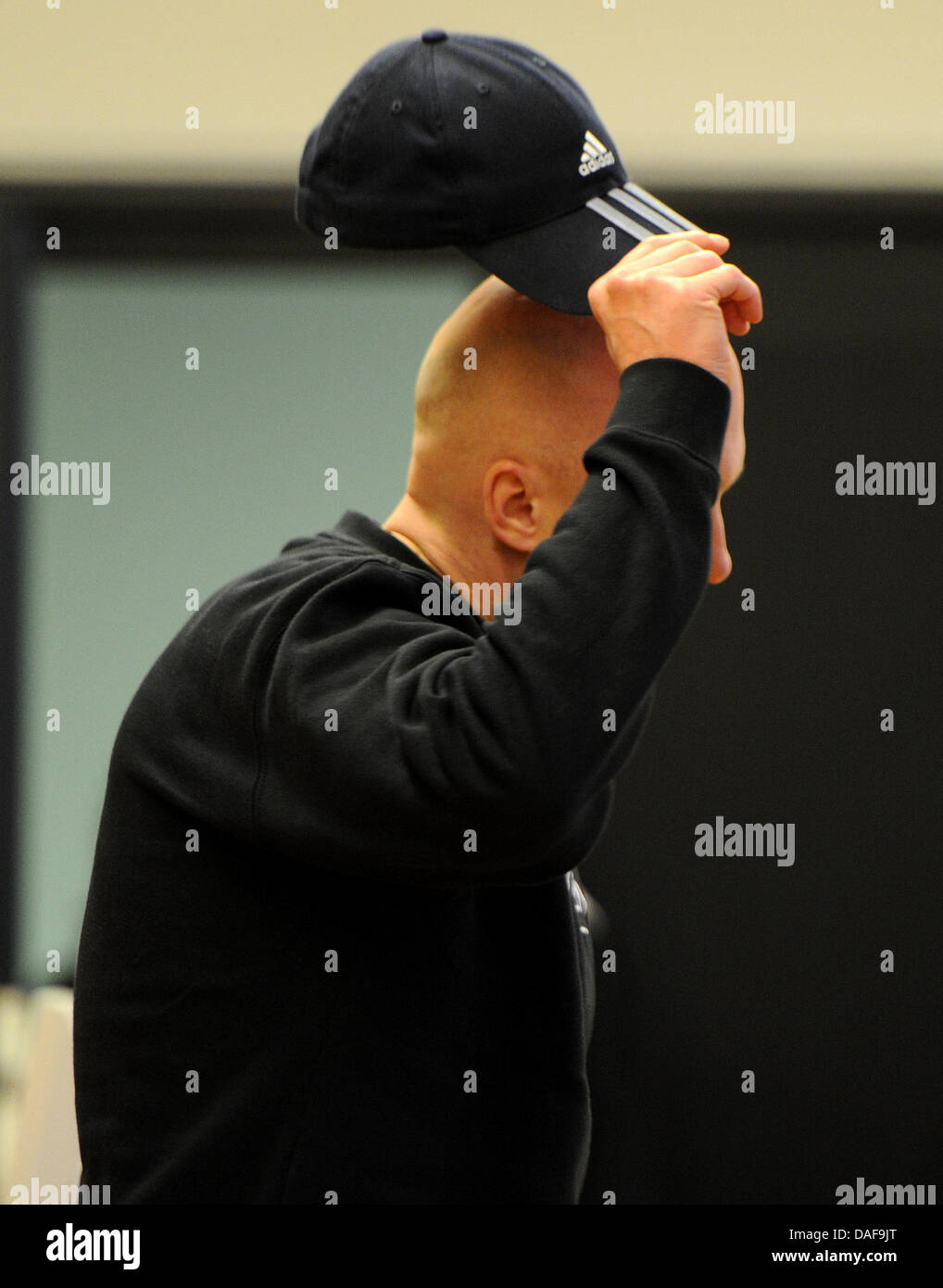 Defendant Holger  B. is in the dock in Hanover, Germany, 15 February 2011. The 43-year-old early-retired man is accused of having shot two Italian soccer fans to death in Hanover. Photo: CAROLINE SEIDEL Stock Photo