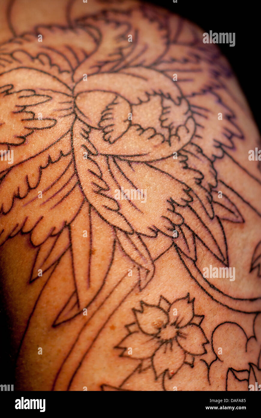Traditional Japanese tattoo outline. Stock Photo
