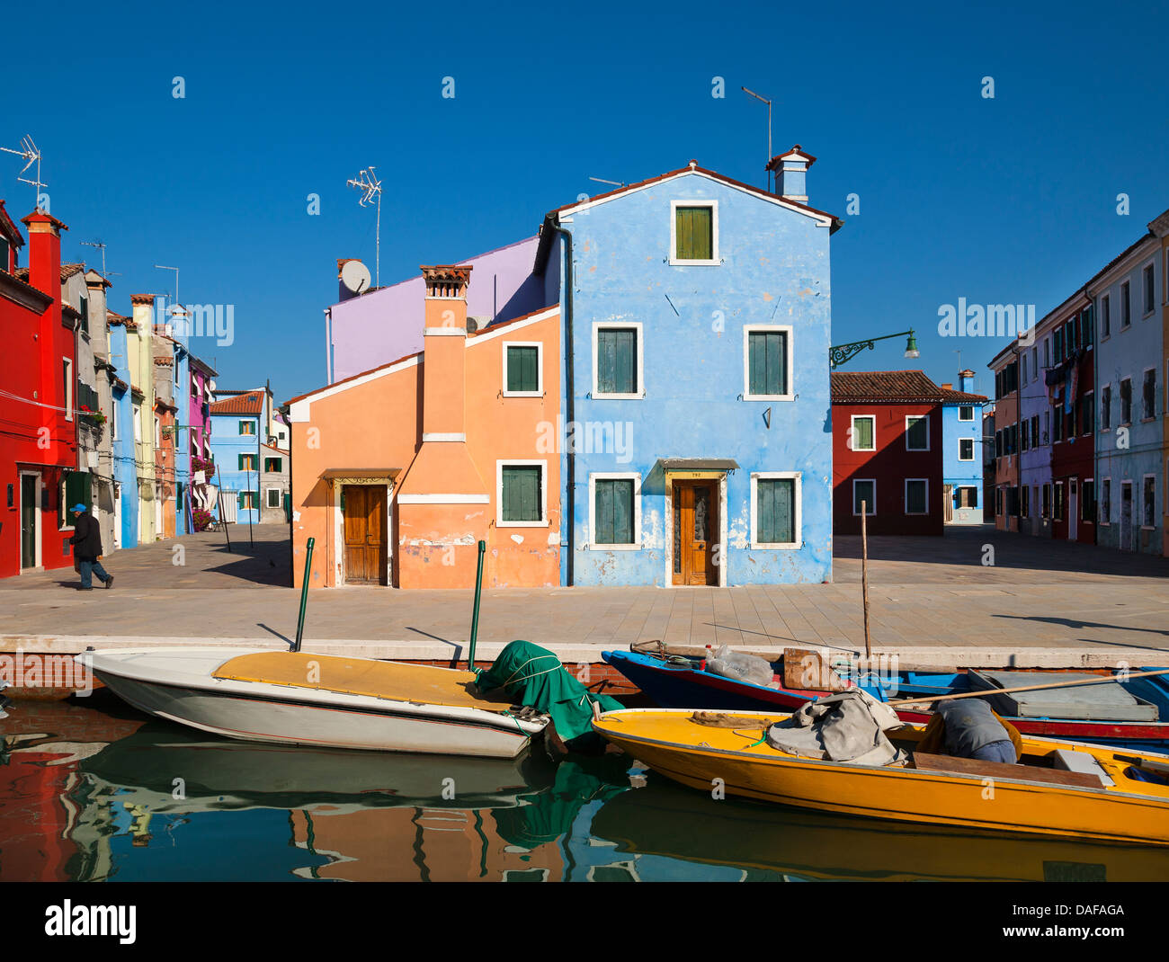 Italy, Venice, Colourful houses and sleepy canal on Burano island Stock ...