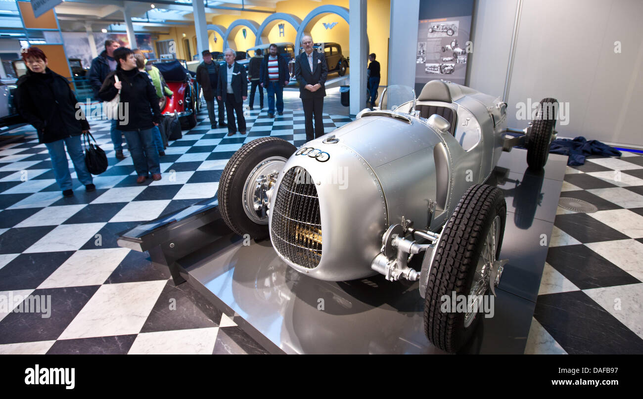 A replica of the legendary Auto Union racecar Type C is on display at the Horch-Museum in Zwickau, Germany, 17 February 2011. Photo: Oliver Killig Stock Photo