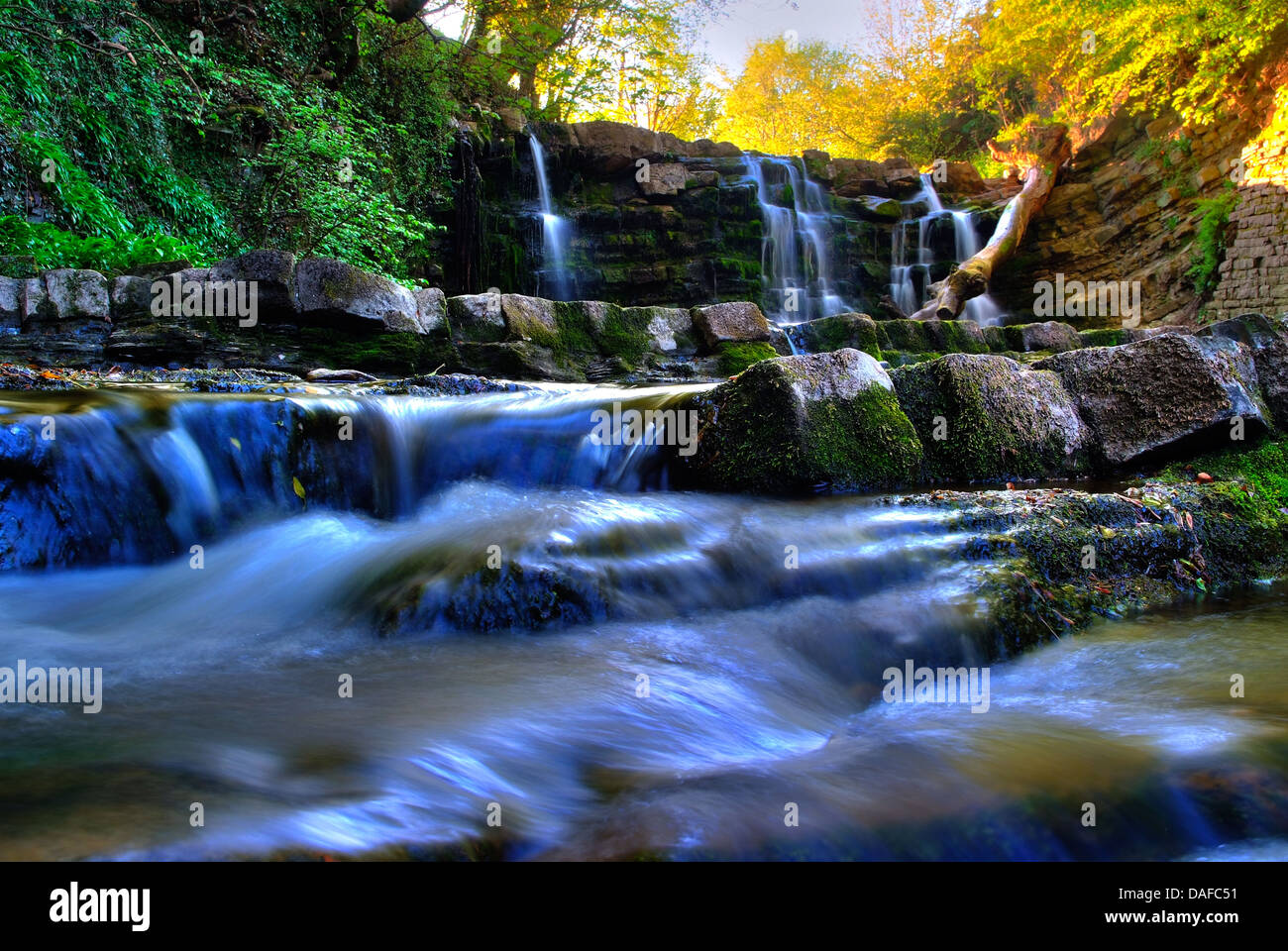 Scenic Waterfall in the British Countryside Stock Photo