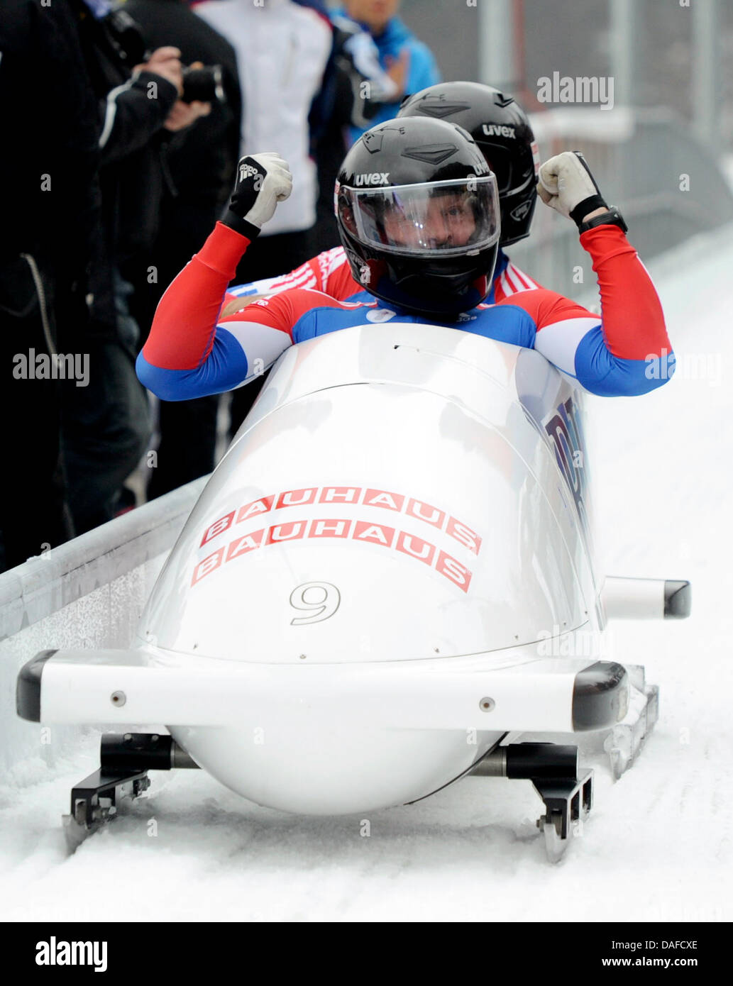 Russian bobsleigh athletes Alexandr Zubkov (front) and Alexey Voyevoda