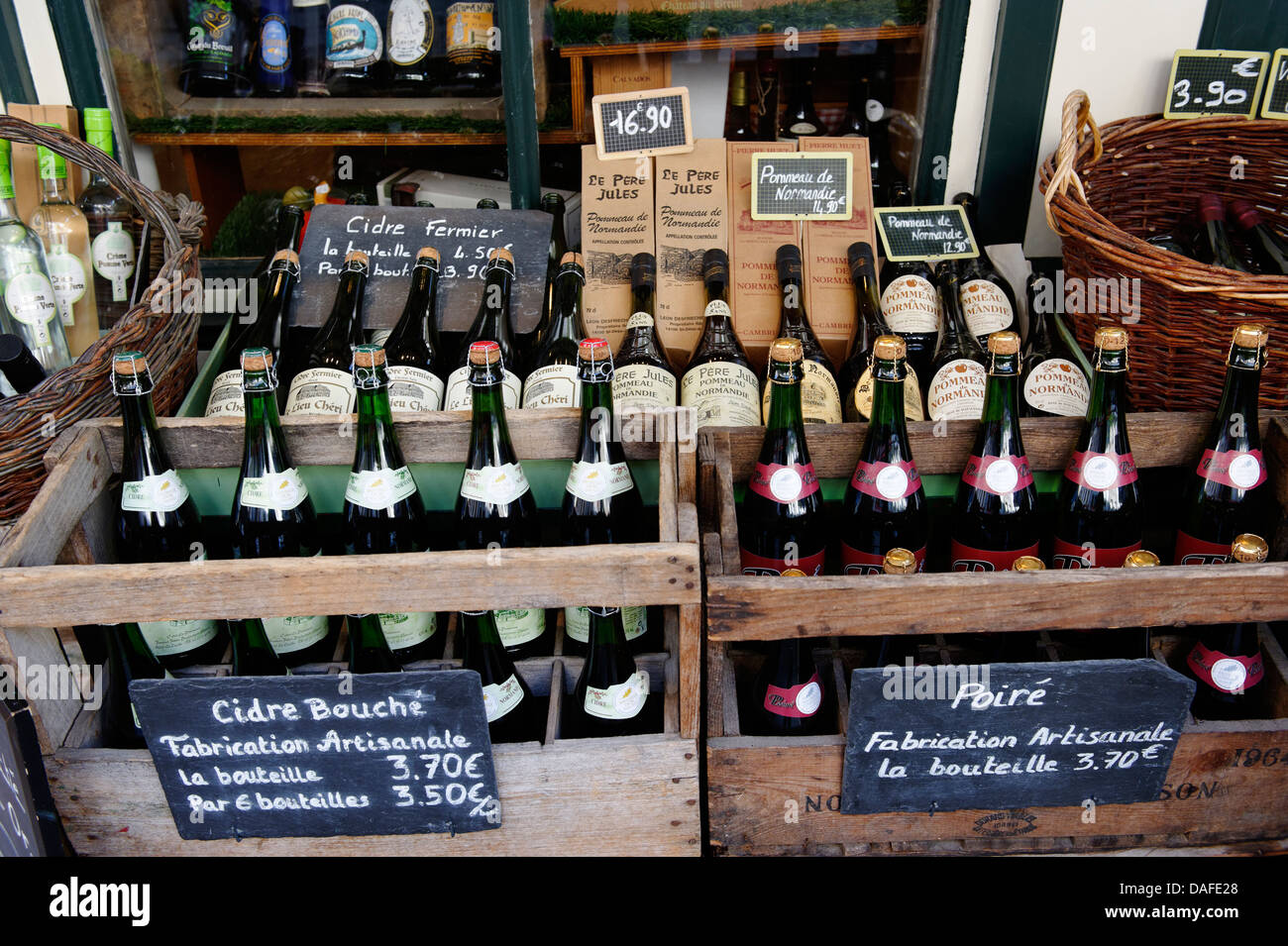 France, Cider bottles in shop Stock Photo Alamy