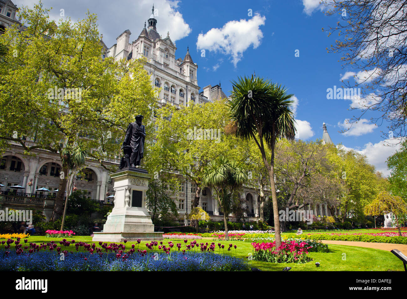Victoria Embankment Gardens in London, the UK. Sunny sky Stock Photo