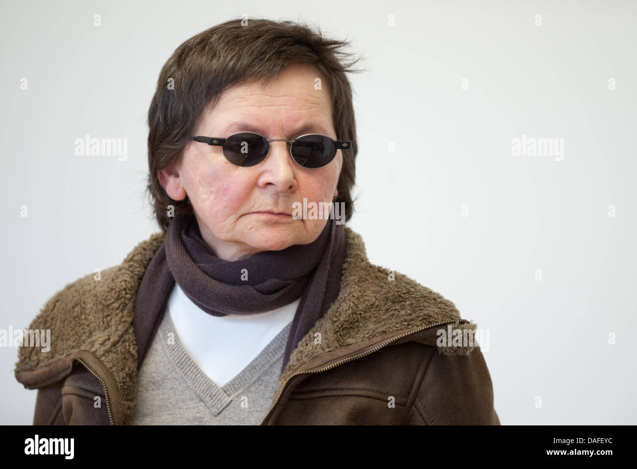Former RAF terrorist and defendant Verena Becker is pictured before trial at the district court in Stuttgart, Germany, 24 February 2011. Becker is accused of being an accomplice of the murder of Attourney General Buback in 1977. Photo: Uwe Anspach Stock Photo