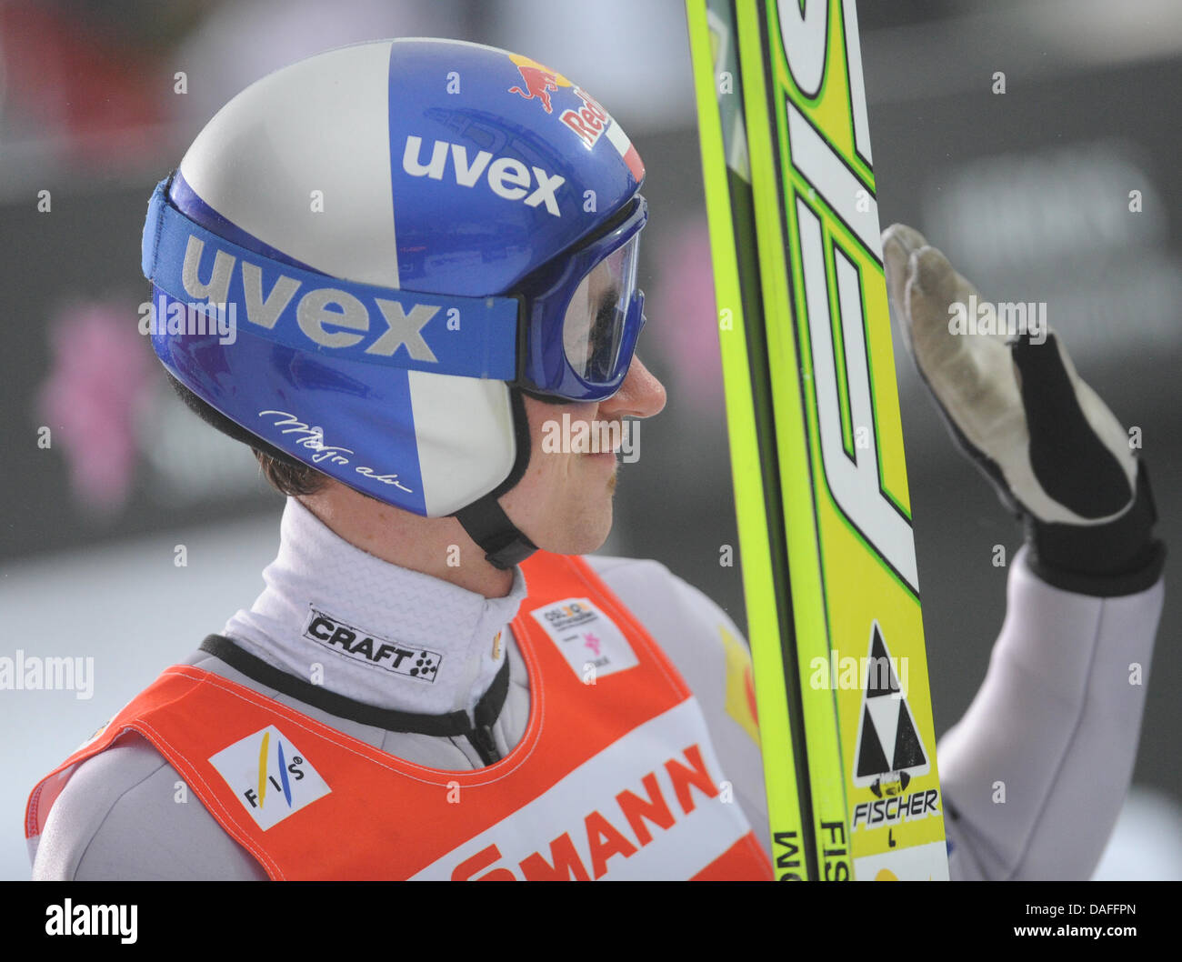 Adam Malysz of Poland reacts after the Men's Ski Jumping normal hill qualification at Holmenkollen ski stadium during the FIS Nordic Skiing World Championships in Oslo, Norway, 25 February 2011. Photo: PATRICK SEEGER Stock Photo