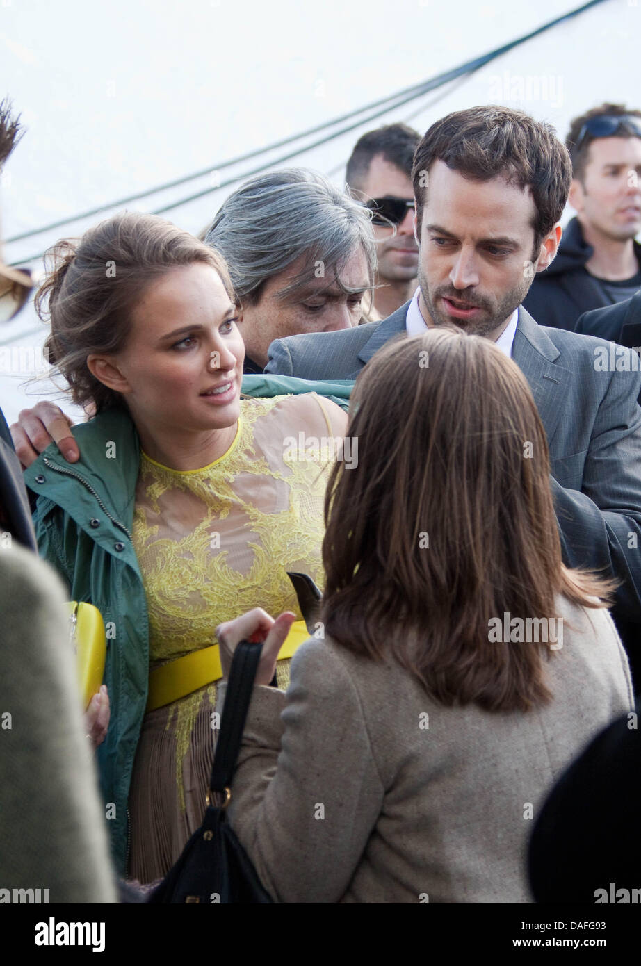 Actor Natalie Portman and Benjamin Millepied arrive in the winner's