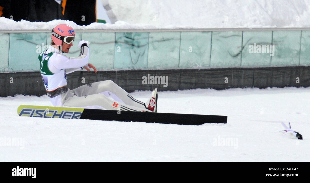 Severin Freund Of Germany Reacts After His Crash During The Men S Ski Jump Normal Hill Team Event At The Nordic Skiing World Championships In The Holmenkollen Ski Arena Near Oslo Norway 27