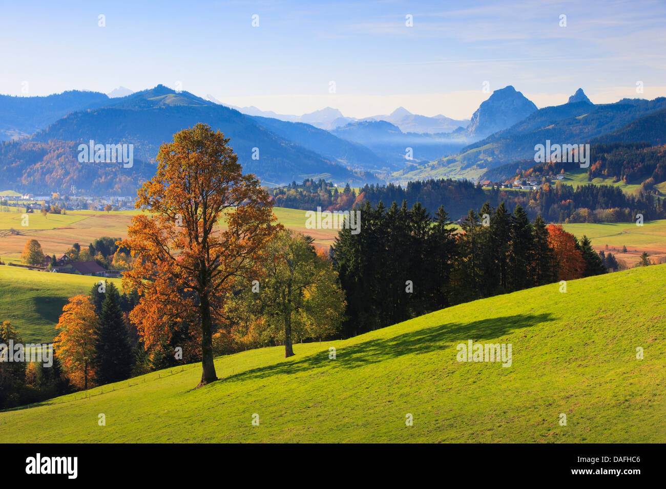 Alps of Central Switzerland with Mythen, Switzerland, Einsiedeln Stock Photo