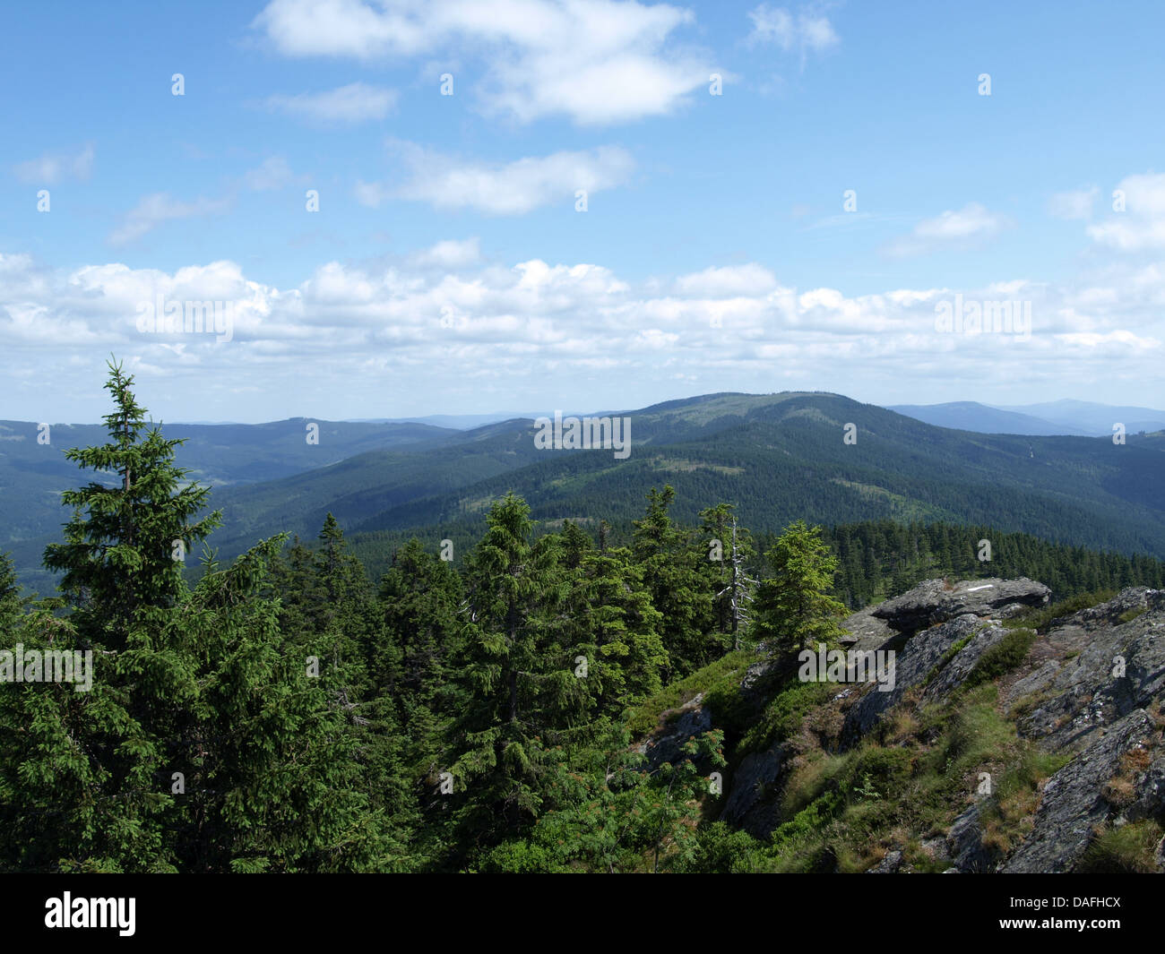 view from the Osser, mountain in nature park upper Bavarian Forest, Bavaria, Germany Stock Photo
