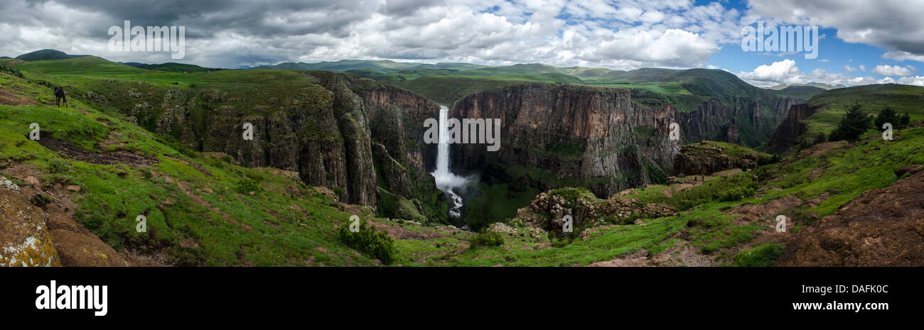 Panorama of Maletsunyane waterfall in Semonkong (Lesotho) Stock Photo