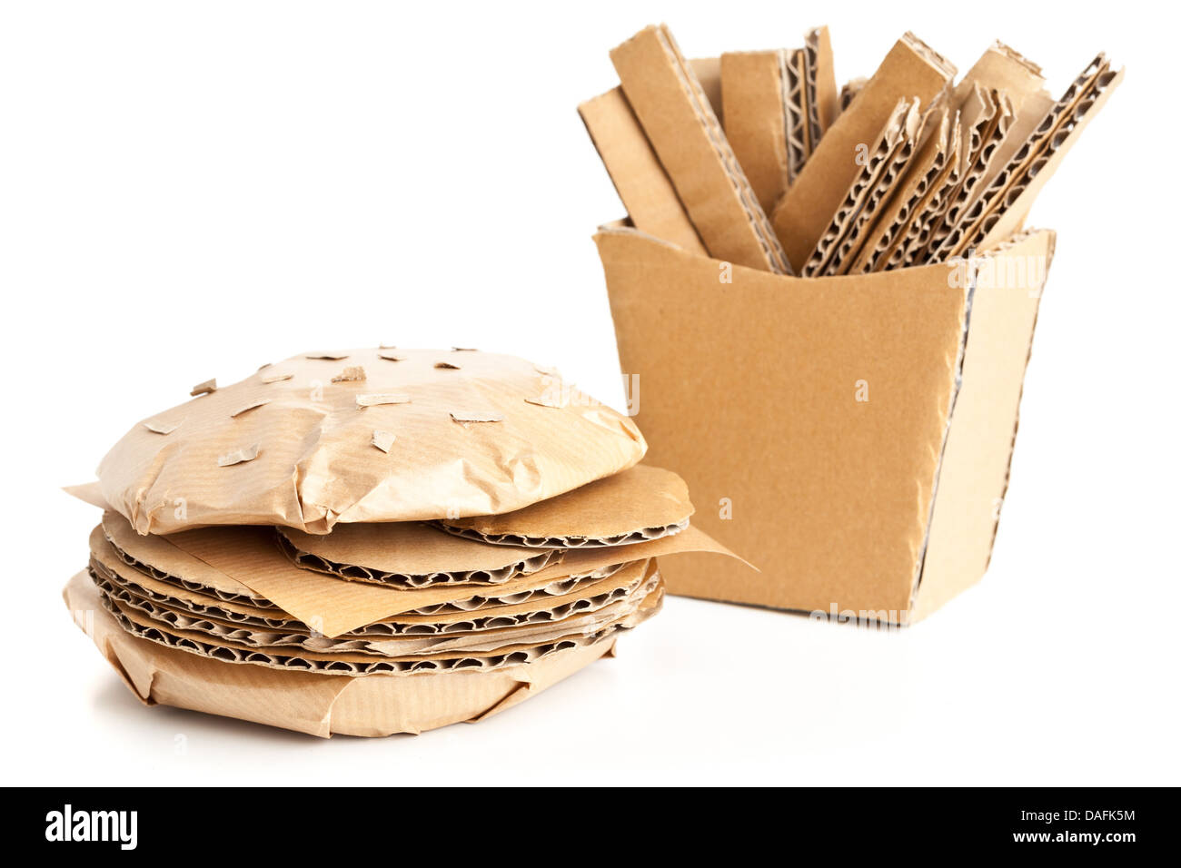Cheeseburger and french fries made from from cardboard - unhealthy eating or fast food concept Stock Photo