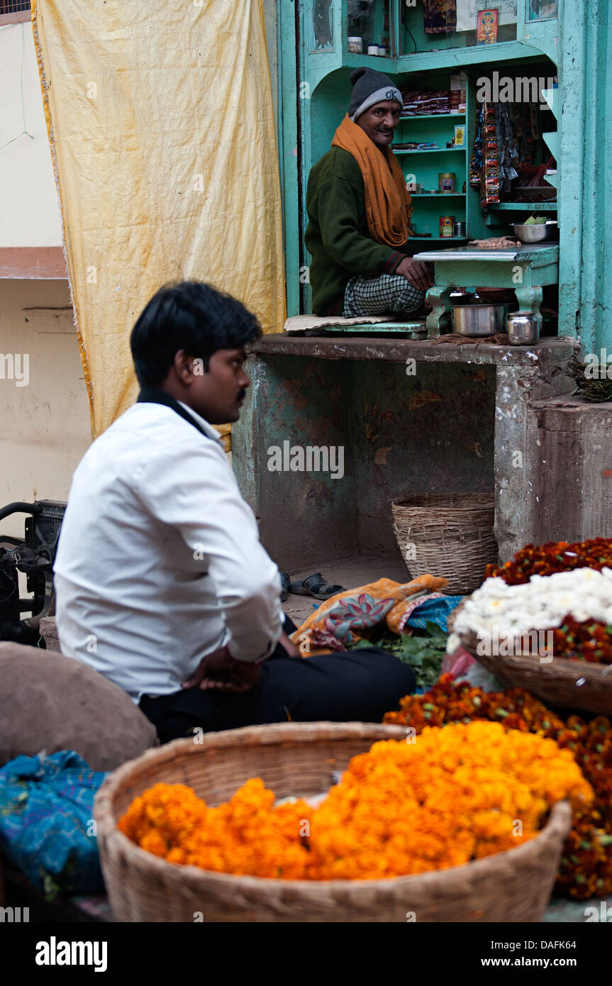 Vendors selling their products in market area. Varanasi, Benares, Uttar Pradesh, India Stock Photo