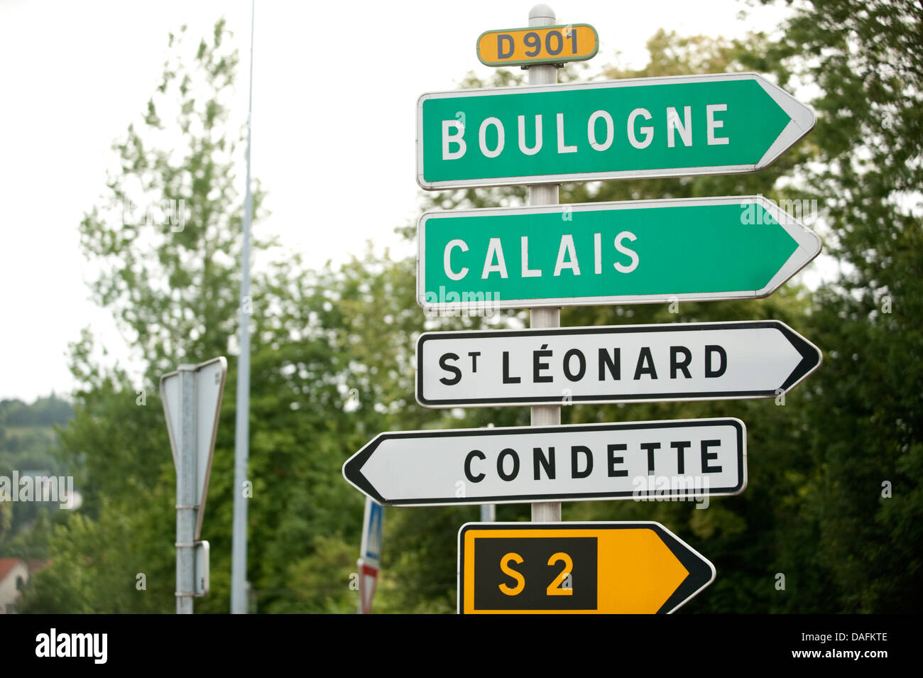 Signs D901 Boulogne Calais Condette France Stock Photo
