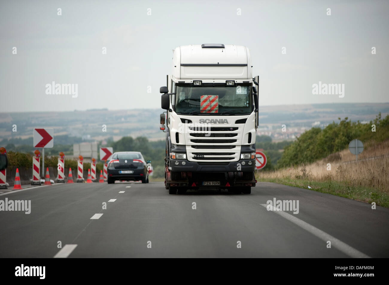Lorry HGV on top of another HGV Wimille France Stock Photo