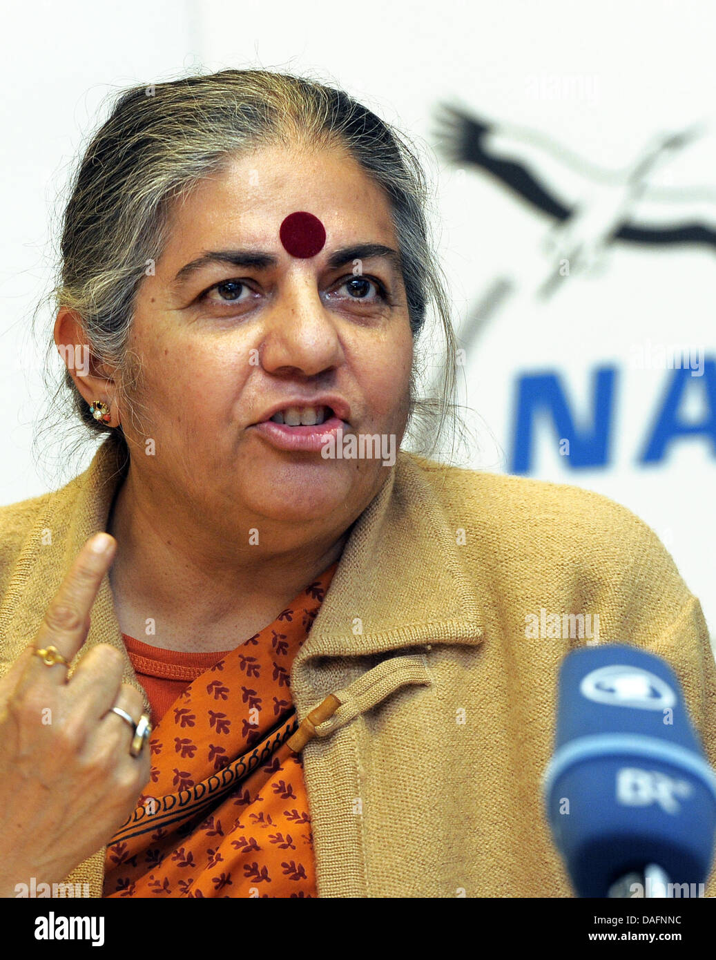 Indian environmental activist Vandana Shiva speaks during a press conference of the Naturschutzbund Deutschland (NABU, German Association for the Protection of the Environment) in Berlin, Germany, 07 December 2011. Laureate of the alternative Nobel Prize Shiva presented the study 'The Emperor's New Clothes' on the failure of alternative genetic engineering in agriculture. Photo: BE Stock Photo