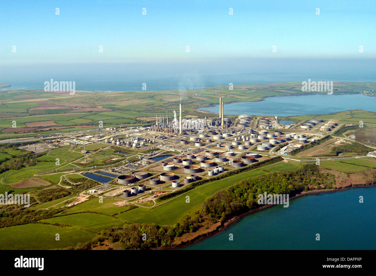 aerial view of an oil refinery, United Kingdom, Wales, Pembrokeshire