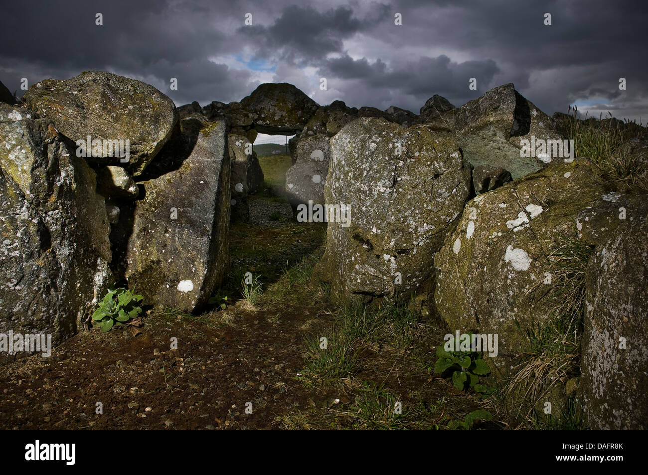 Creggandevesky Neolithic Court Tomb in County Tyrone, Northern Ireland, UK Stock Photo