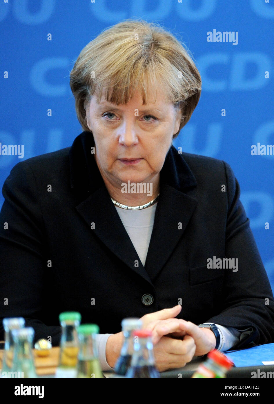 German Chancellor Angela Merkel attends the federal board meeting of Christian Democrats (CDU) at the Konrad-Adenauer-House in Berlin, Germany, 12 December 2011. Photo: RAINER JENSEN Stock Photo
