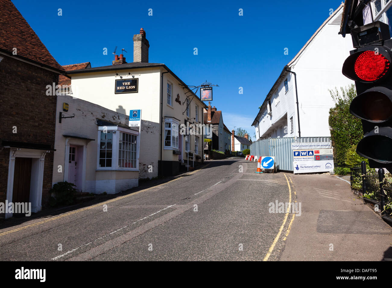 The Red Lion pub and road work for restoration of historic property on