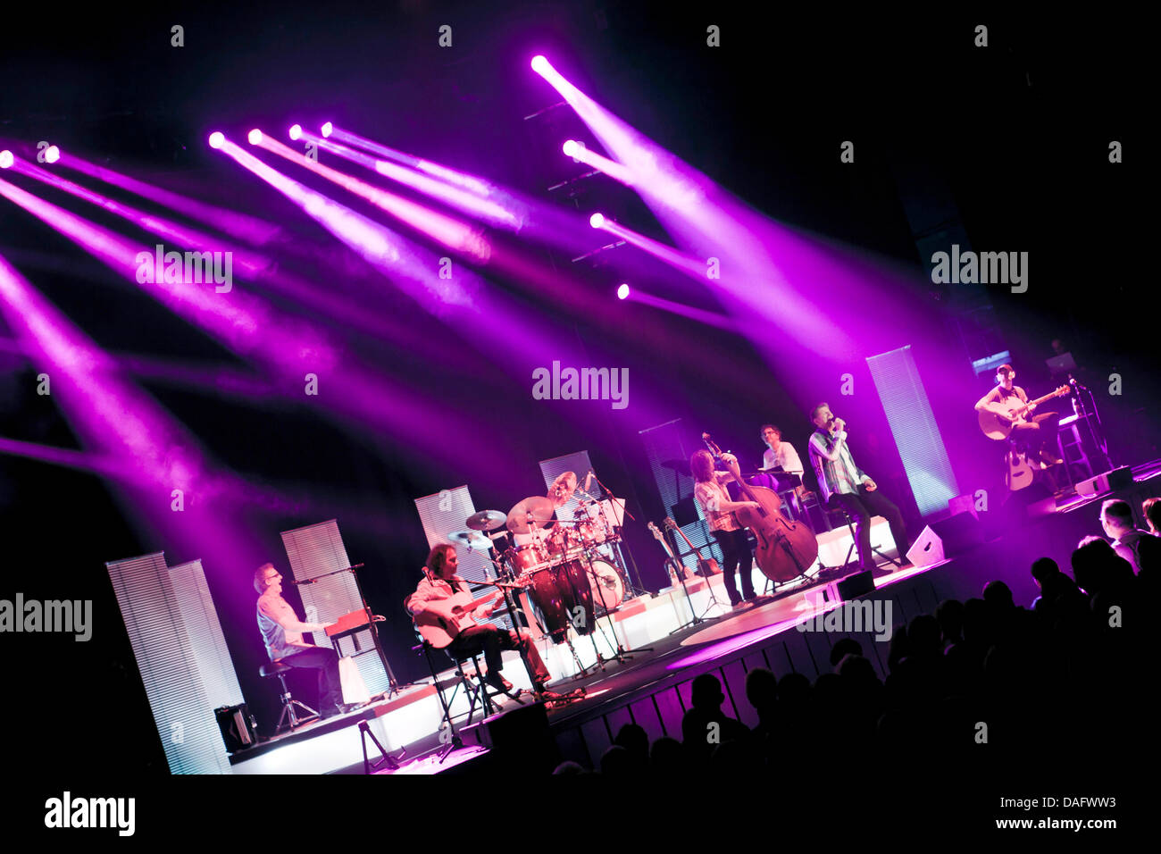 The lead singer of the German pop band PUR Hartmut Engler (2nd from R) performs on stage during a concert of the band at the Jahrhunderthalle in Frankfurt, Germany, 3 March 2011. Photo: Frank Rumpenhorst Stock Photo