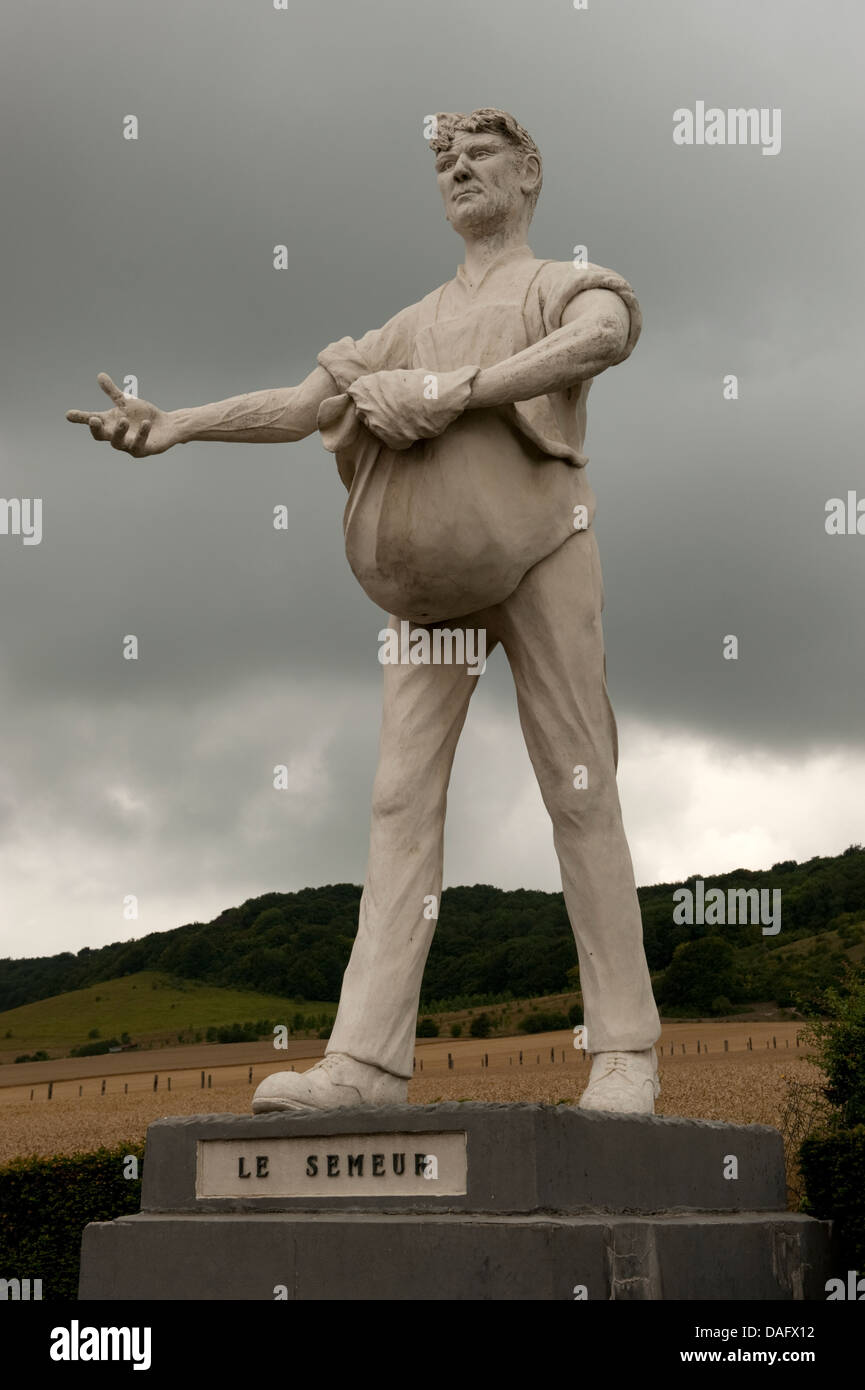 Statue Farmer Sowing Seed Clerques France Stock Photo