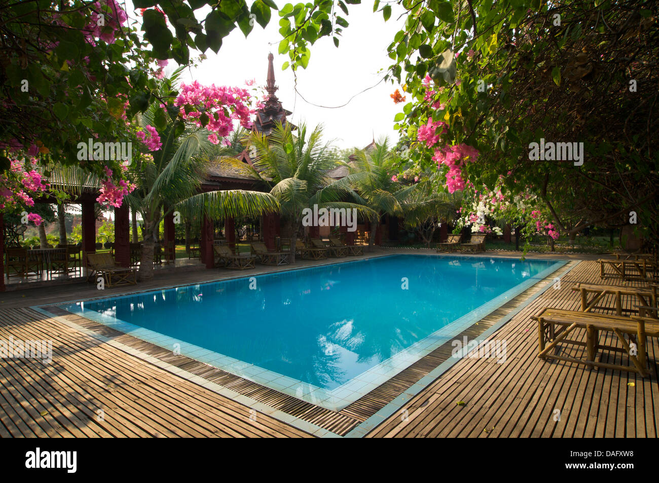 Swimming pool at the Thazin Garden Hotel, Bagan. Myanmar. Burma Stock Photo