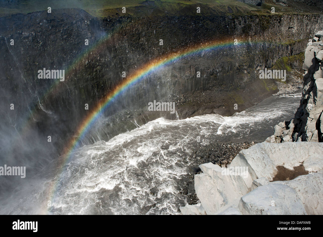 Rainbow at Dettifoss Waterfall in Vatnajokull National Park, Northeast Iceland Stock Photo