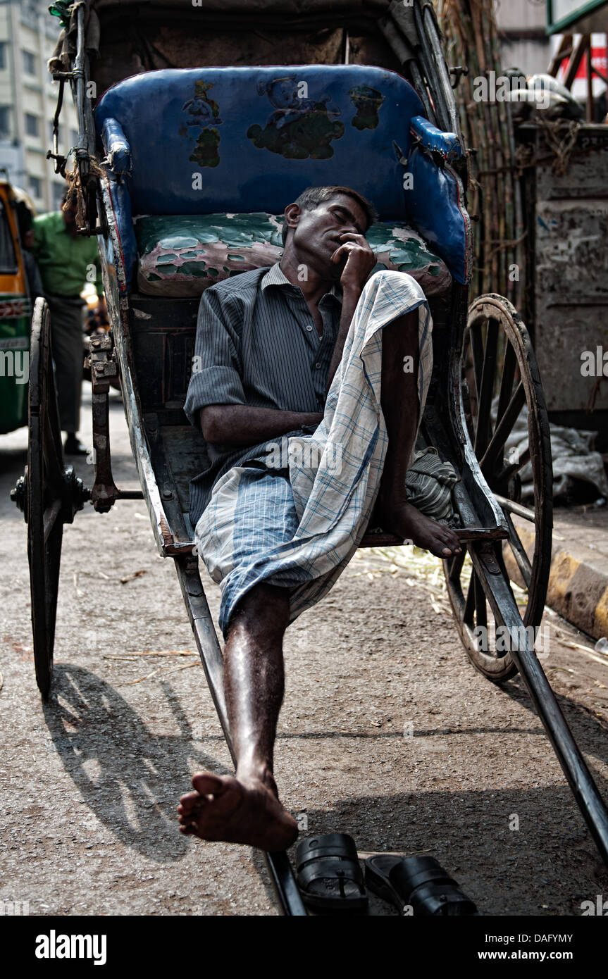 Rickshaw Wallah Sleeping In The Streets Of Calcutta Kolkata West