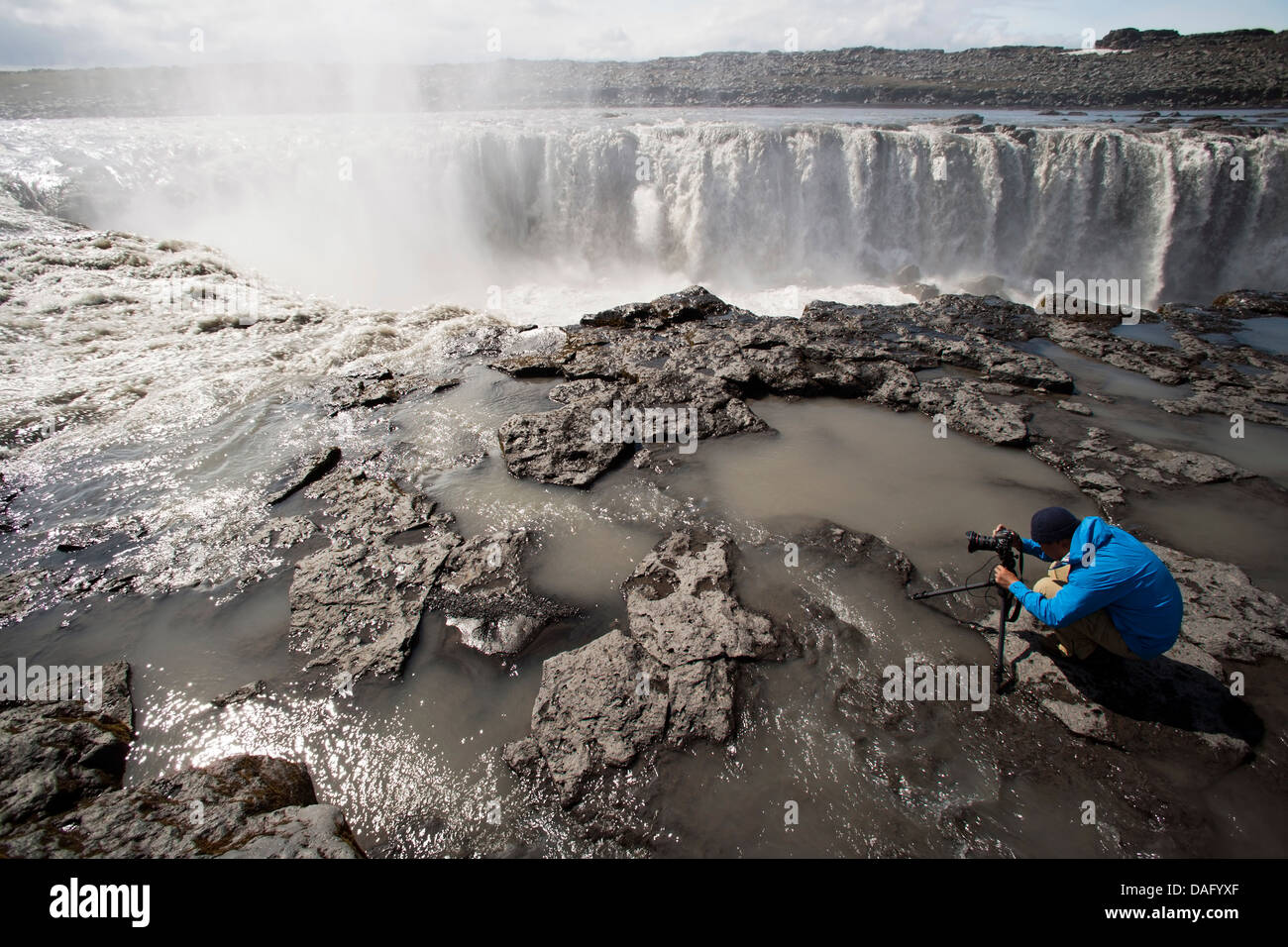 Photographer at Selfoss Waterfall - Vantnajokull National Park - Northern Iceland Stock Photo