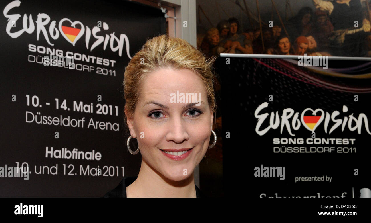 German TV host Judith Rakers arrives for a reception for the delegation heads of the Eurovision Song Contest 2011 in Duesseldorf, Germany, 14 March 2011. Photo: Horst Ossinger Stock Photo