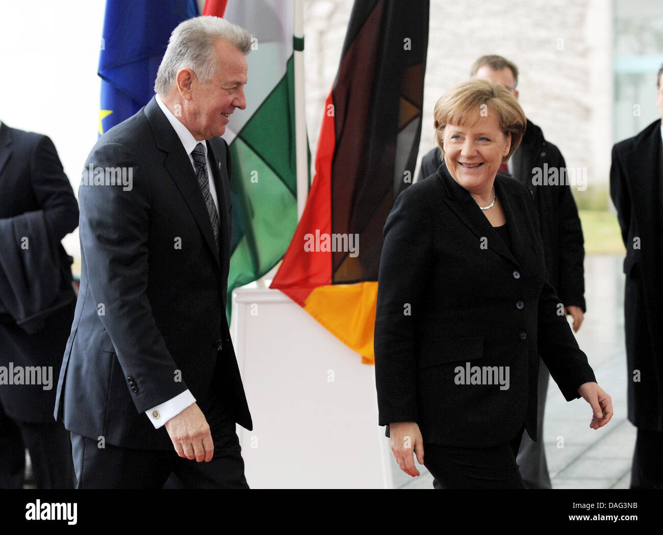 German Chancellor Angela Merkel welcomes Hungarian President Pal Stock ...