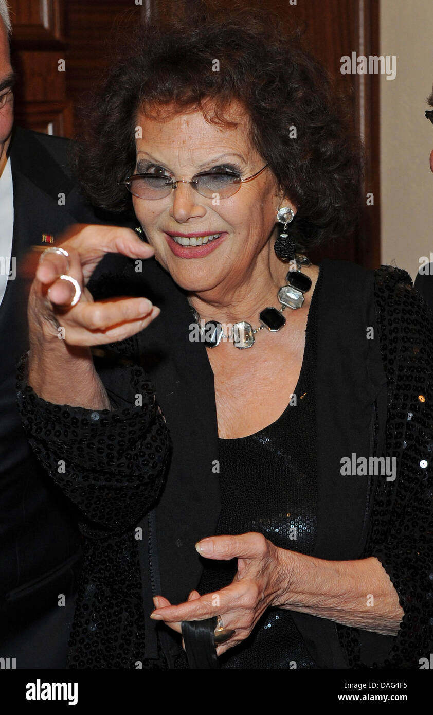 The picture shows the Italian actress Claudia Cardinale at a film screening and reception at the Italian Embassy in Berlin, Germany on 17 March 2011. On the occasion of Italy's 150th anniversary the film 'Il Gattopardo' (The Leopard) was shown, in which Cardinale plays the lead. PHOTO: JENS KALAENE Stock Photo